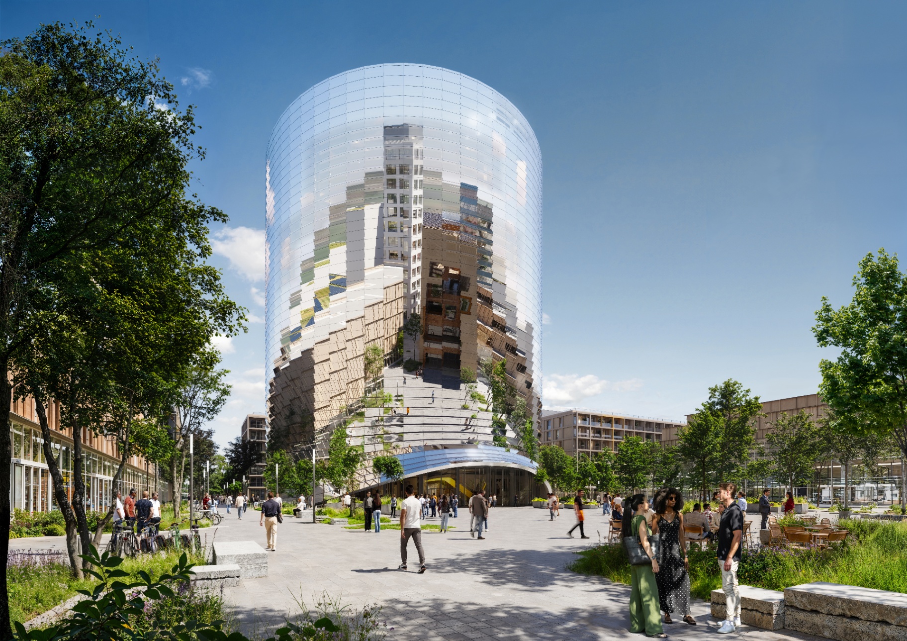 IPAI Campus Heilbronn – Kommunikationszentrum am Tag, Architektur-Visualisierung MVRDV